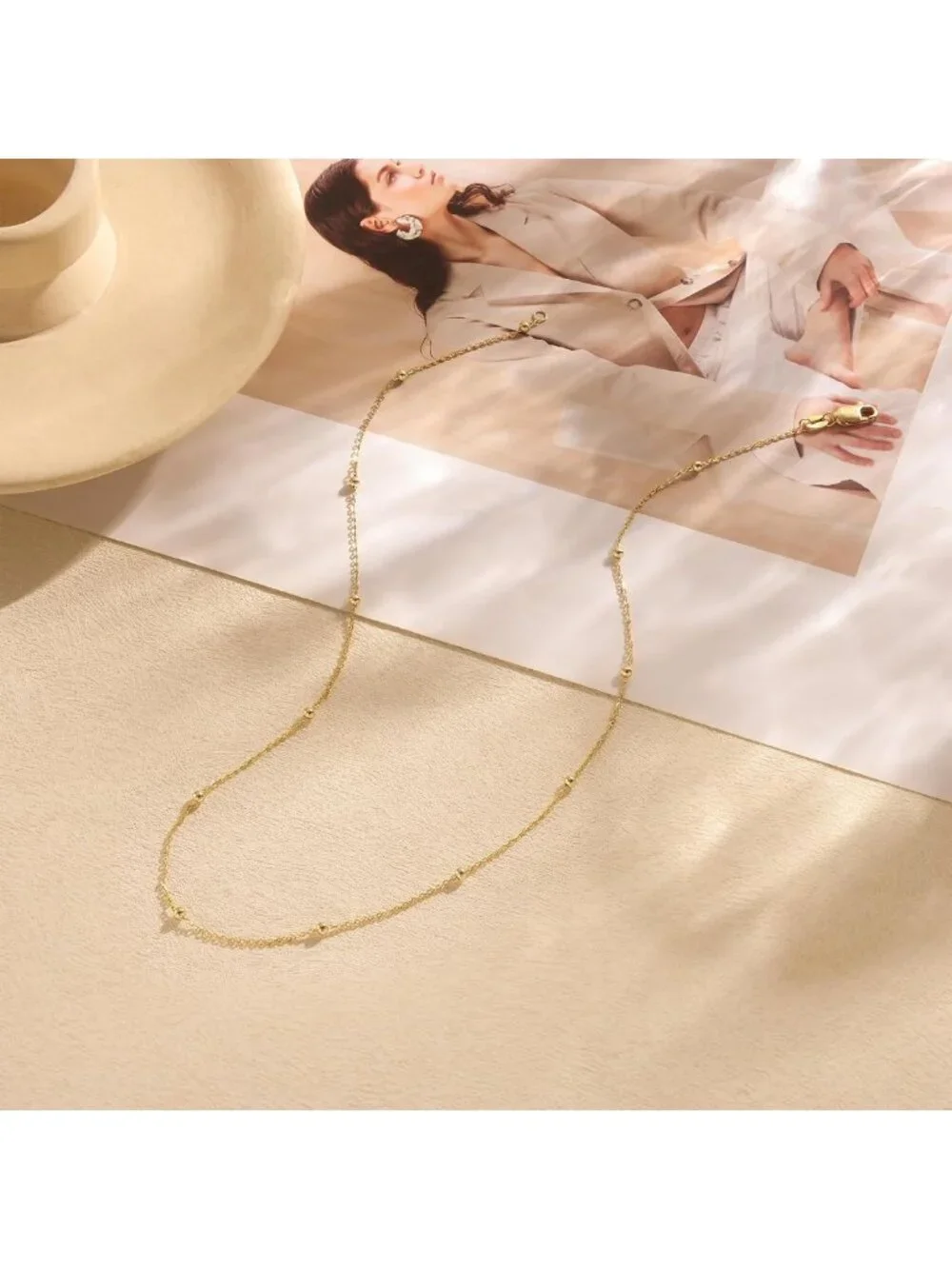 925 Sterling Silver Beaded Chain Necklace for Women - Elegant & Stylish Jewelry